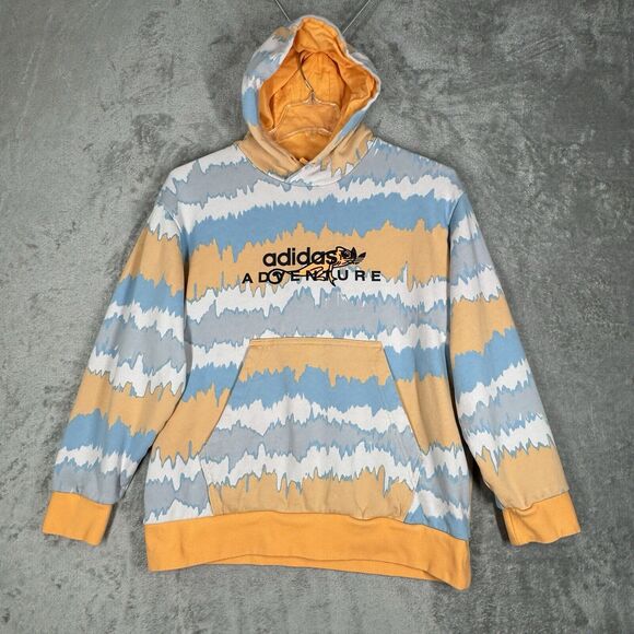 Adidas Adventure AOP Sweatshirt Men Medium Orange Blue Zig Zag Stripe Streetwear - Picture 2 of 12